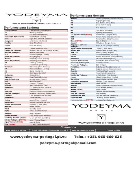 Yodeyma perfume list men's